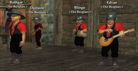 Left to right: Rothgar on vocals, Dustaine on bass lute, Blingo, on thunderous drum, and Edvan on lead mandolin!