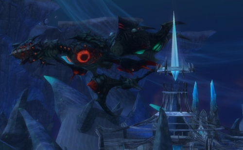 The battleship of the Balaur, the Dredgion, hovers ominously over Siel's Eastern Fortress.